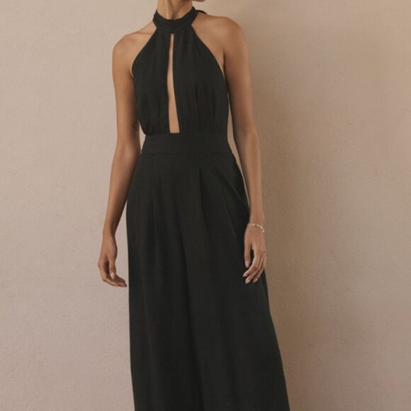 Anthropologie Pants - ✨🖤 Anthropologie Mock-Neck Plunge Black Jumpsuit - Size L🖤✨